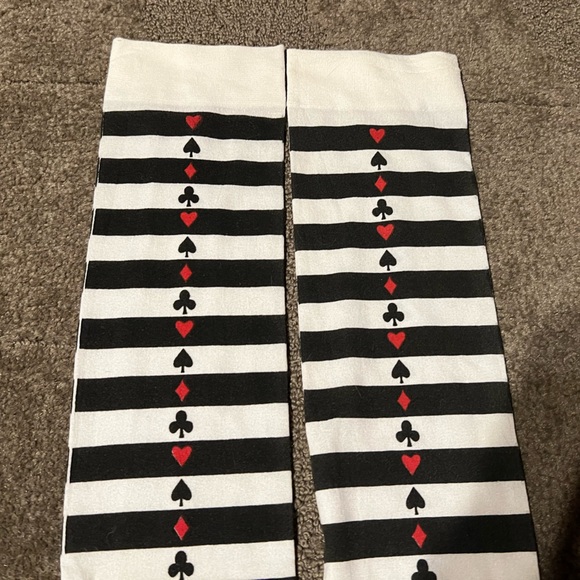 Black & White Striped Card Suits Tights-Socks Knee-High Alice Halloween Goth - Picture 3 of 9